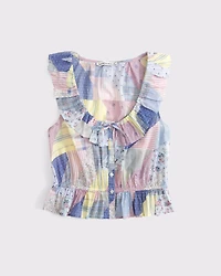 Ruffle Scoopneck Button-Through Tank