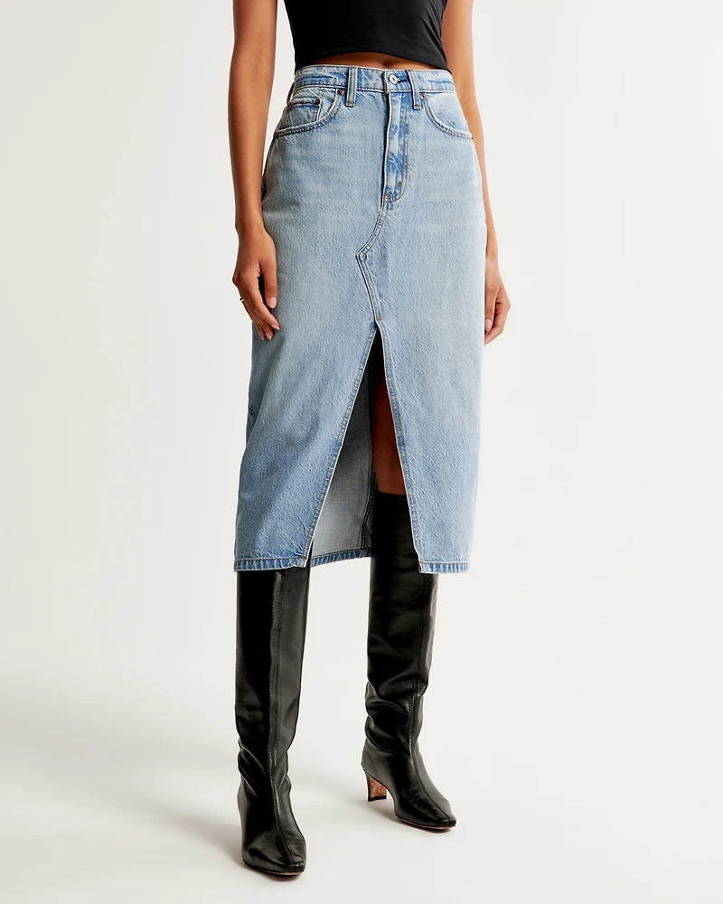 Denim Cargo Midi Skirt