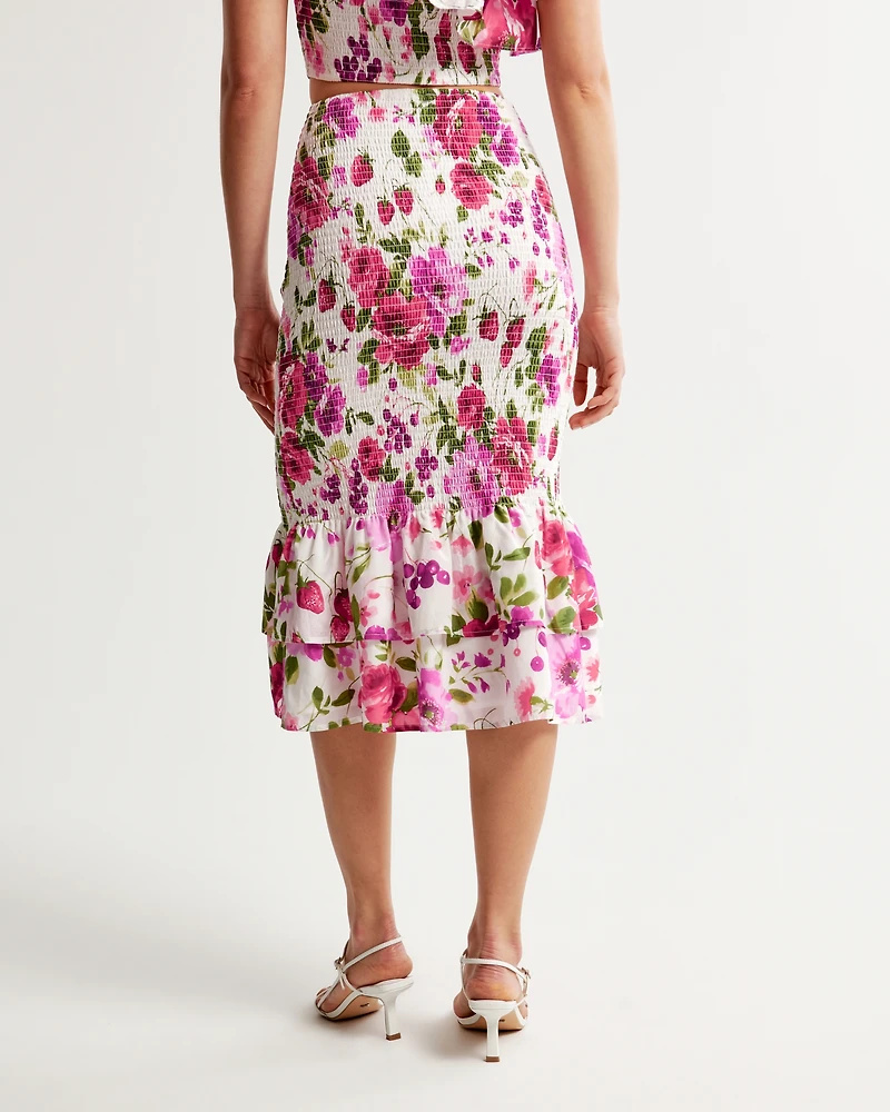 Smocked Midi Skirt
