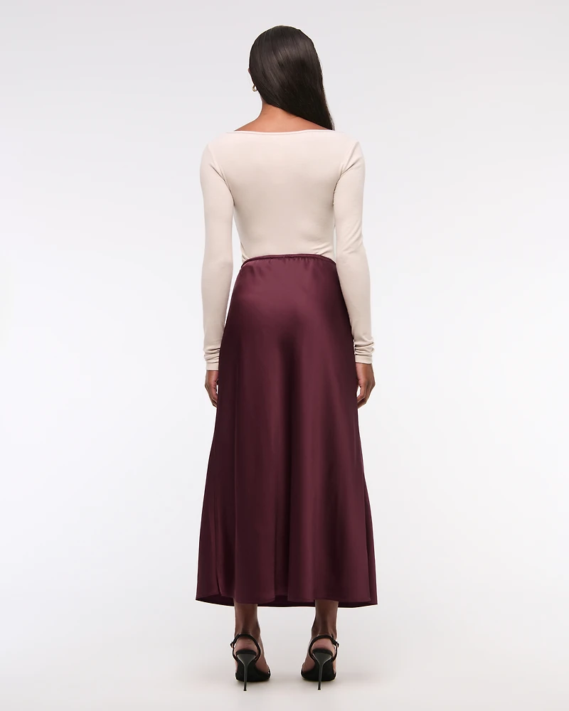 Mid Rise Satin Maxi Skirt