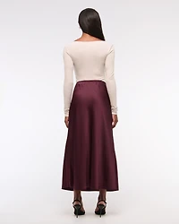 Mid Rise Satin Maxi Skirt