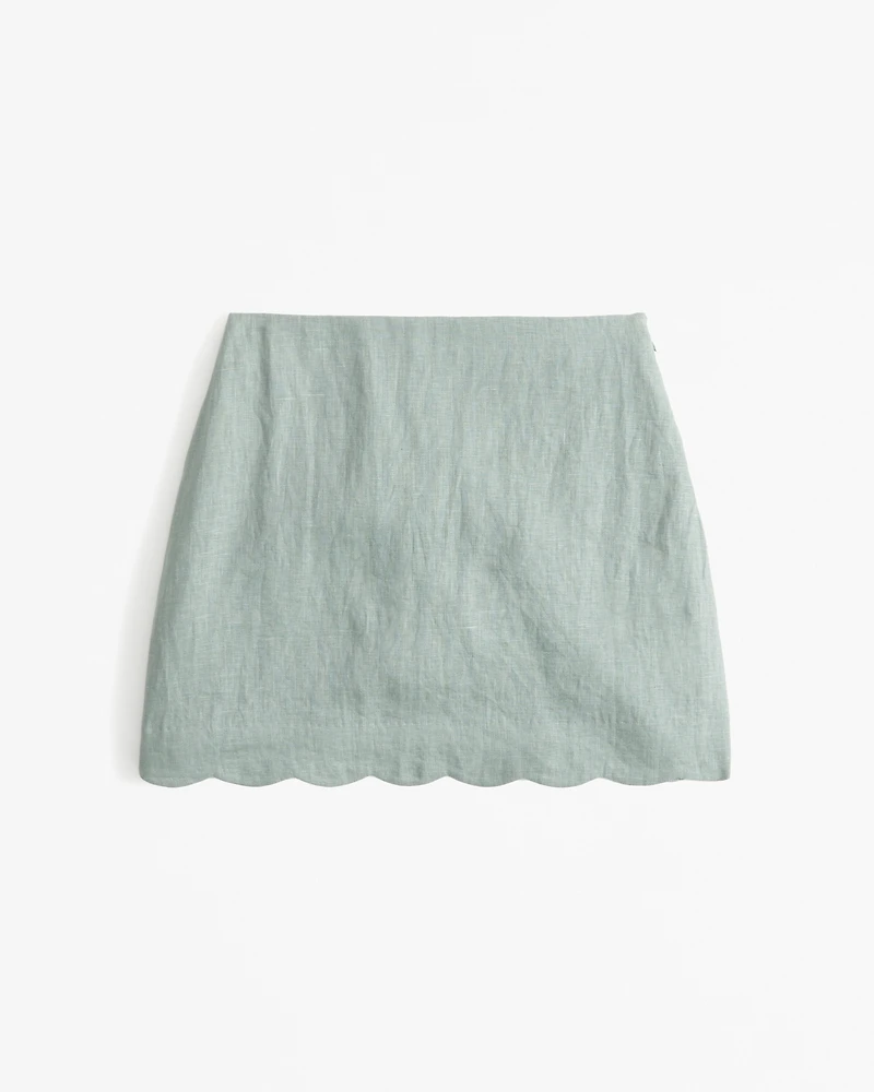 Premium Linen Scallop-Hem Mini Skort