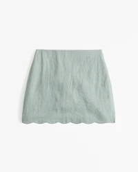 Premium Linen Scallop-Hem Mini Skort