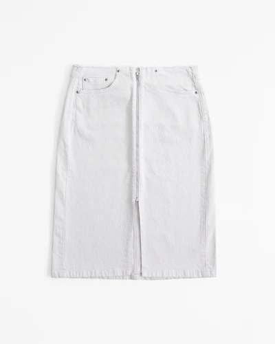 Mid Rise Denim Zip-Front Midi Skirt
