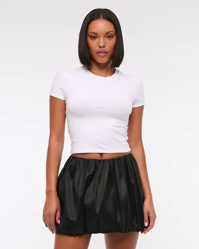 Mid Rise Bubble Hem Mini Skort