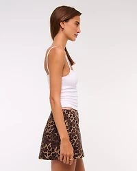 Mid Rise Denim Mini Skort