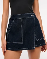 Mid Rise Denim Wrap Mini Skirt