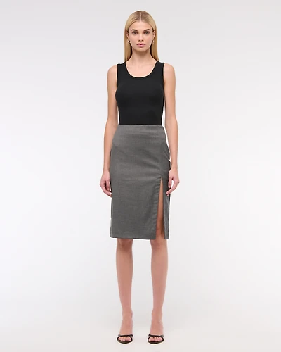 Mid Rise Pencil Midi Skirt