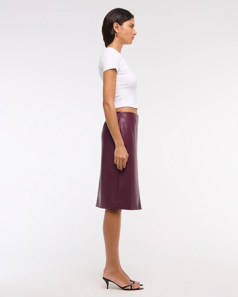 Mid Rise Vegan Leather Pencil Midi Skirt