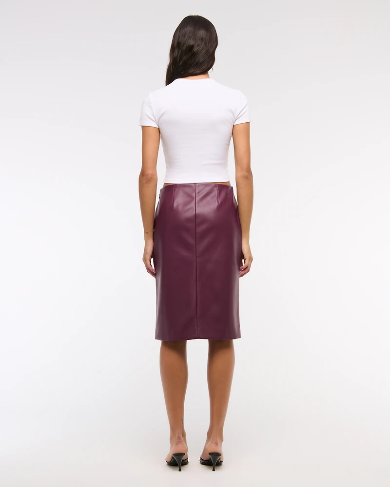 Mid Rise Vegan Leather Pencil Midi Skirt