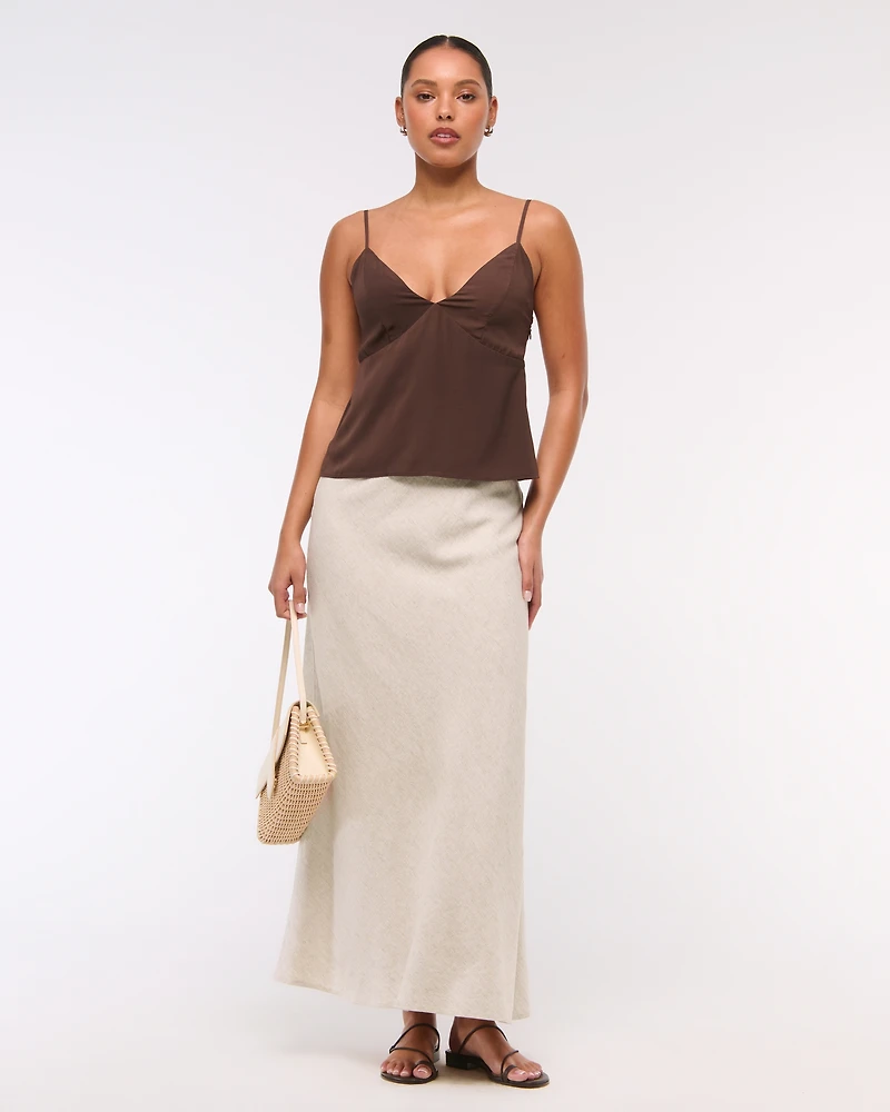 Mid Rise Linen-Blend Maxi Skirt