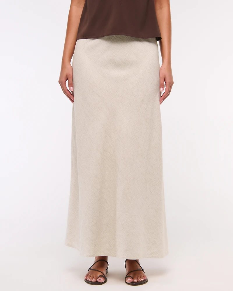 Mid Rise Linen-Blend Maxi Skirt