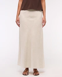 Mid Rise Linen-Blend Maxi Skirt