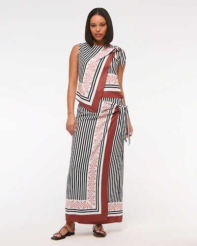 High Rise Scarf Style Wrap Maxi Skirt