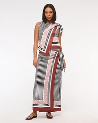 High Rise Scarf Style Wrap Maxi Skirt