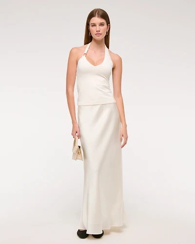 Mid Rise Satin Maxi Skirt