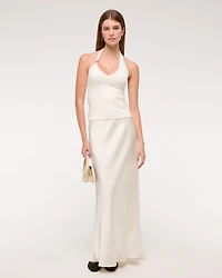 Mid Rise Satin Maxi Skirt