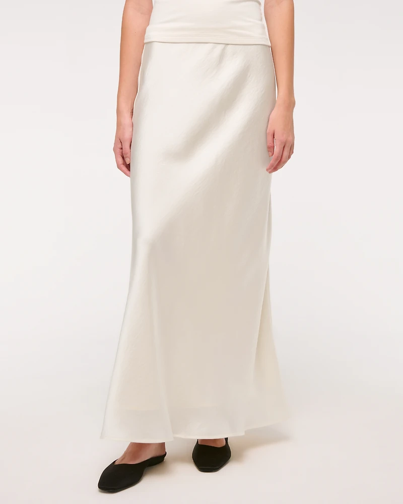 Mid Rise Satin Maxi Skirt