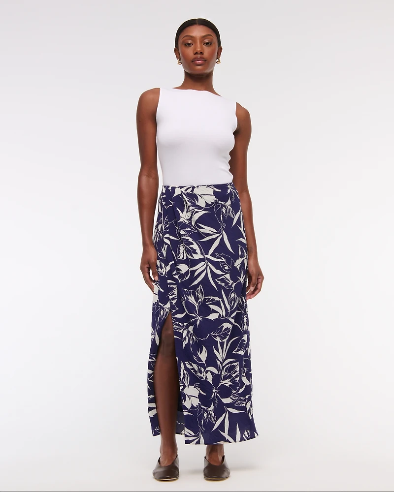 Mid Rise Sarong Maxi Skirt