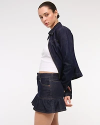 Mid Rise Drop-Waist Ruffle Denim Mini Skirt