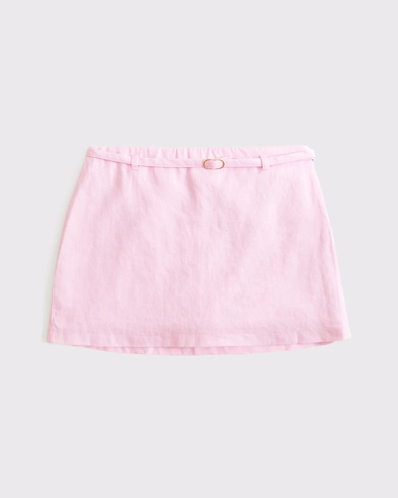 Mid Rise Premium Linen Belted Mini Skort