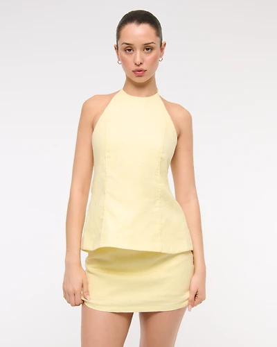 Minifalda pantalón de lino premium tiro medio con cinturón