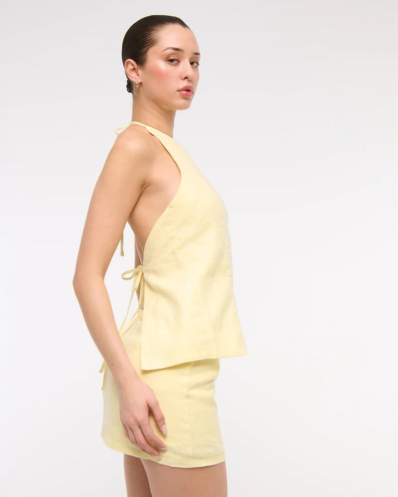 Minifalda pantalón de lino premium tiro medio con cinturón