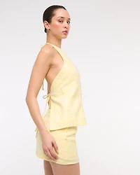 Minifalda pantalón de lino premium tiro medio con cinturón