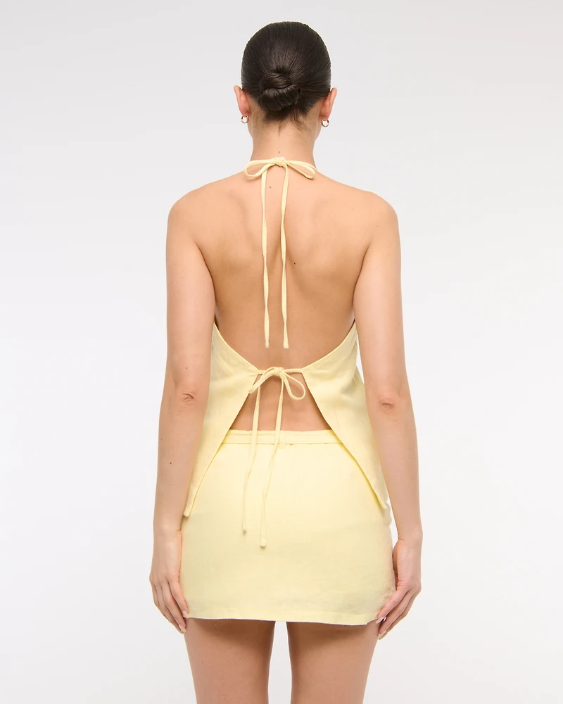 Minifalda pantalón de lino premium tiro medio con cinturón