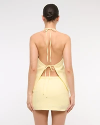 Minifalda pantalón de lino premium tiro medio con cinturón