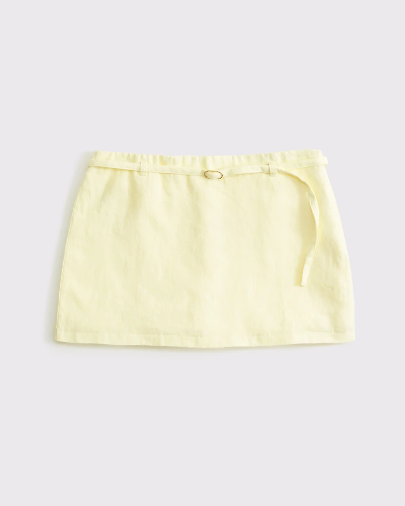 Minifalda pantalón de lino premium tiro medio con cinturón