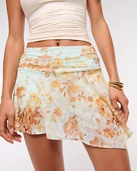Mid Rise Asymmetrical Flirty Ruched Mini Skort