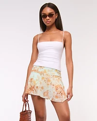 Mid Rise Asymmetrical Flirty Ruched Mini Skort