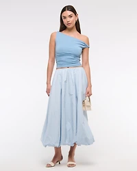 Mid Rise Bubble Hem Maxi Skirt