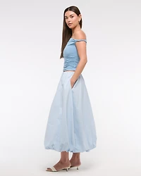 Mid Rise Bubble Hem Maxi Skirt