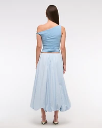 Mid Rise Bubble Hem Maxi Skirt