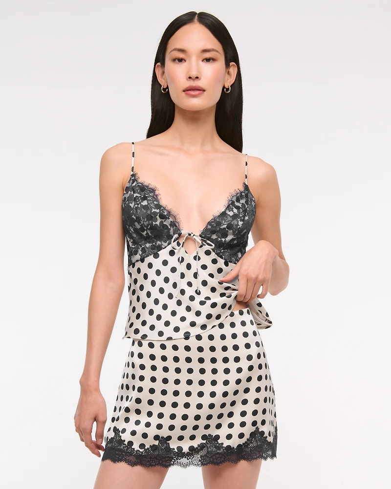 High Rise Satin Lace-Hem Mini Skort