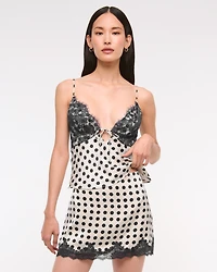 High Rise Satin Lace-Hem Mini Skort