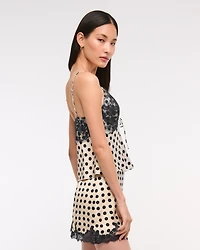 High Rise Satin Lace-Hem Mini Skort