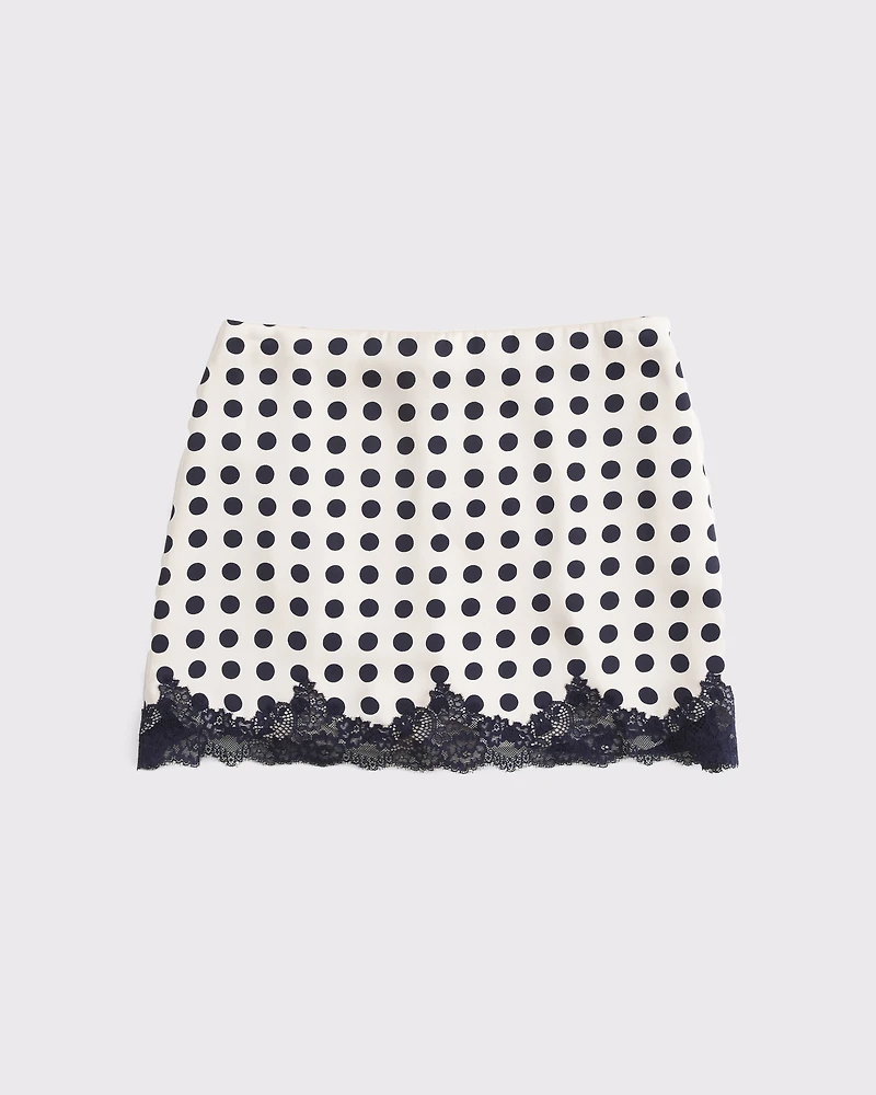 High Rise Satin Lace-Hem Mini Skort