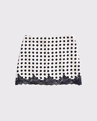 High Rise Satin Lace-Hem Mini Skort