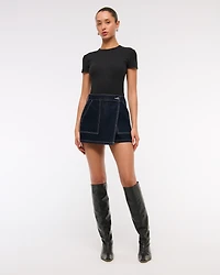 Mid Rise Denim Wrap Mini Skirt
