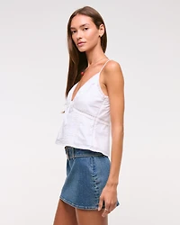 Mid Rise Belted Denim Mini Skort