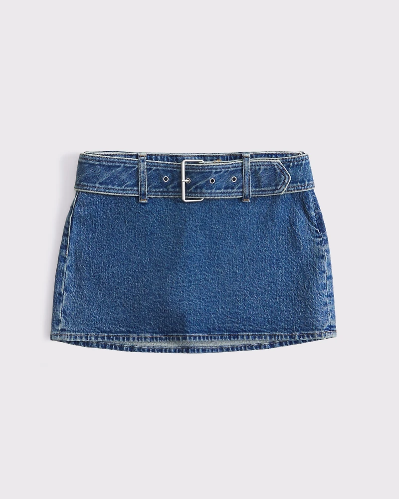 Mid Rise Belted Denim Mini Skort