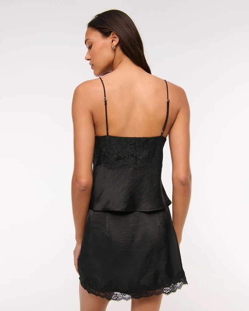 High Rise Lace & Satin Mini Skort