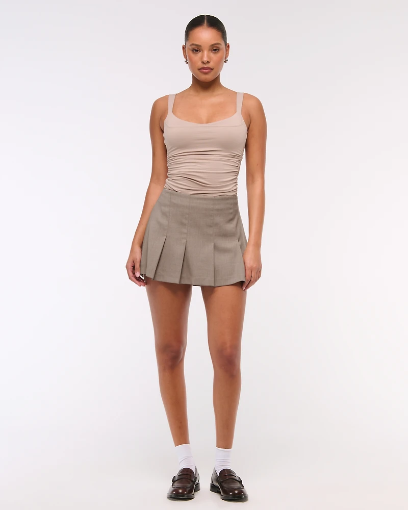 Mid Rise Wide Pleated Mini Skort