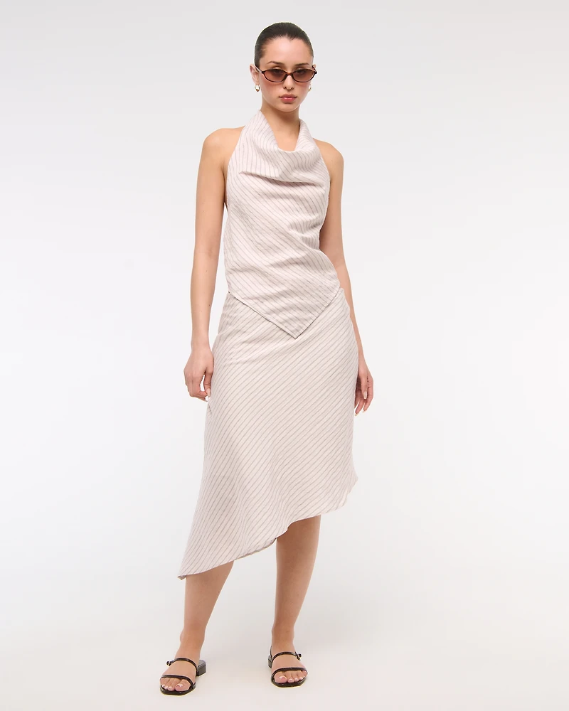 Mid Rise Asymmetrical Hem Midi Skirt