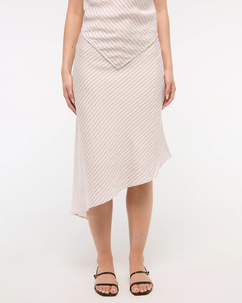 Mid Rise Asymmetrical Hem Midi Skirt