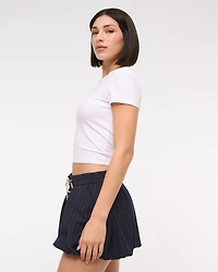 Mid Rise Tailored Bubble Hem Mini Skort