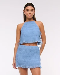 Mid Rise Sheer Ruched Mini Skort